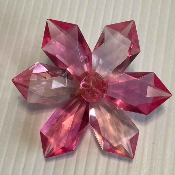 Vintage Signed West Germany Pink Faceted Lucite Flower Brooch Mid-Century - Picture 8 of 14